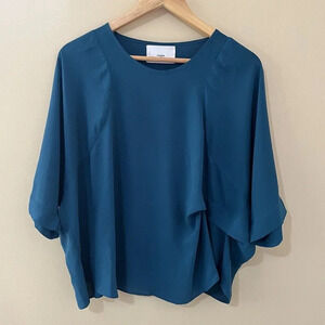 Okakie| Green 100% Silk Asymmetrical Dolman Sleeve Boutique Blouse Size US S